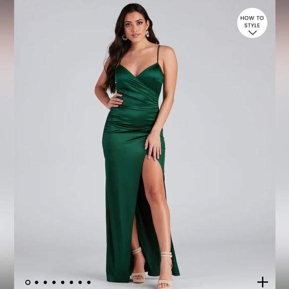 Windsor Jolina Wrap Skirt Satin Dress in Hunter Green - Picture 1 of 9